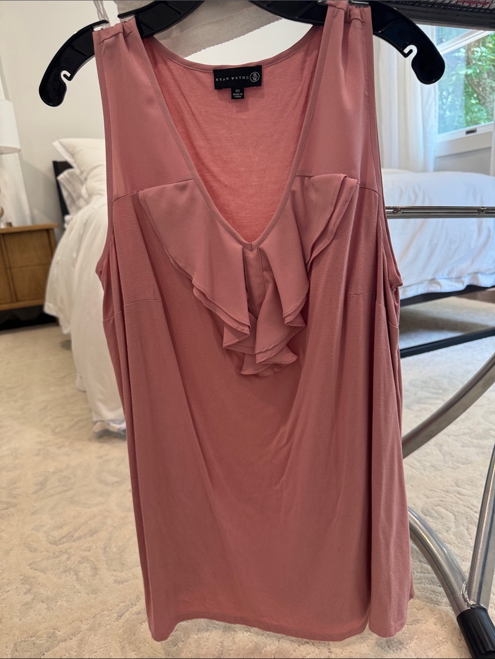 Rafaella Rose Pink Ruffle V-Neck Sleeveless Camisole